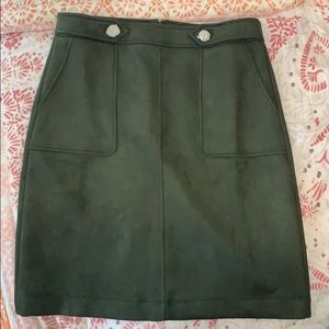 dark green faux suede knee length skirt